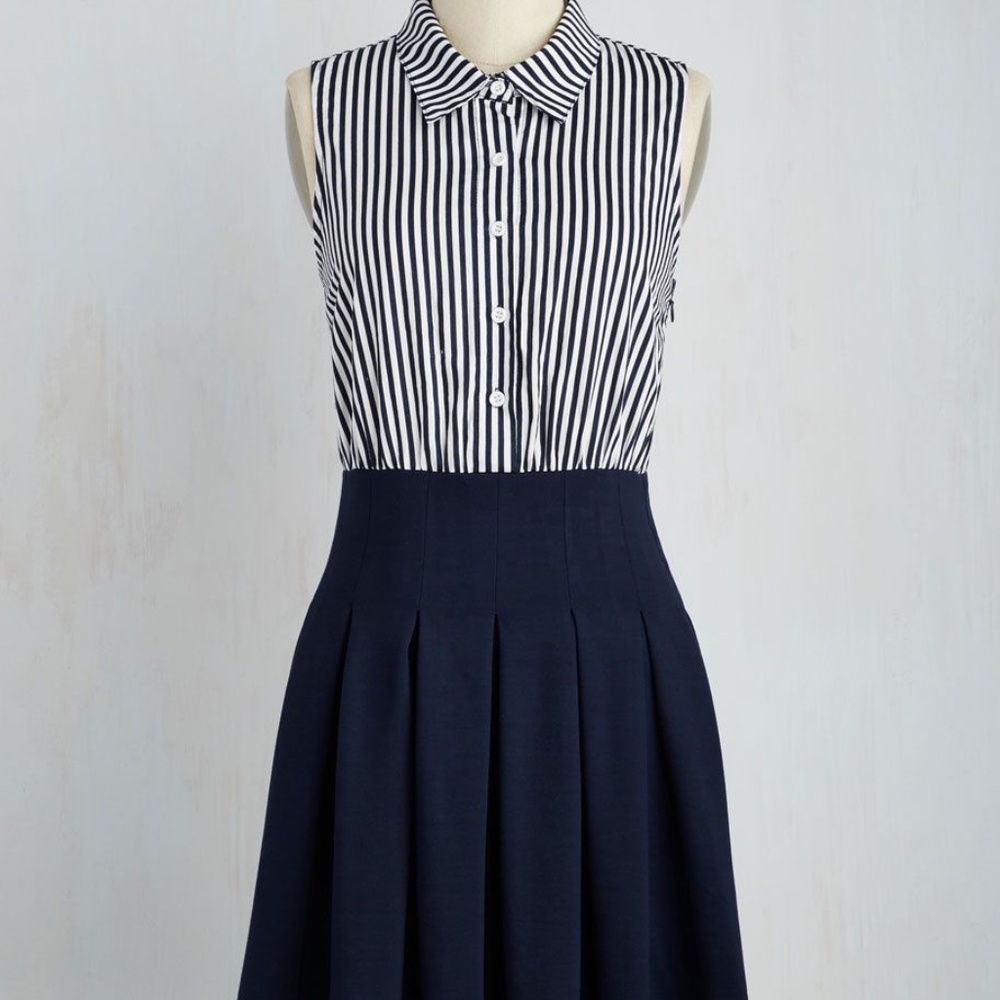 Modcloth "Two for Tennis" Navy and White Striped Dress S EUC